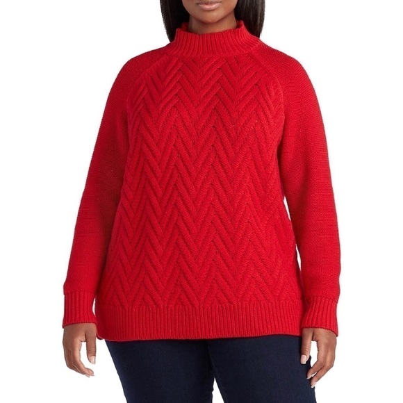 New! Chaps Cable Knit Mockneck Red Holiday Sweater Plus Size 0X - Picture 1 of 13